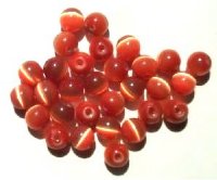 30 6mm Round Copper Orange Fiber Optic Cat Eye Beads
